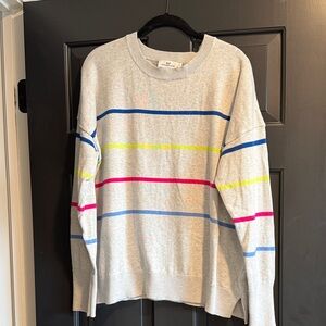 Vineyard Vines Light Gray Crewneck with Blue, Yellow & Pink Stripes